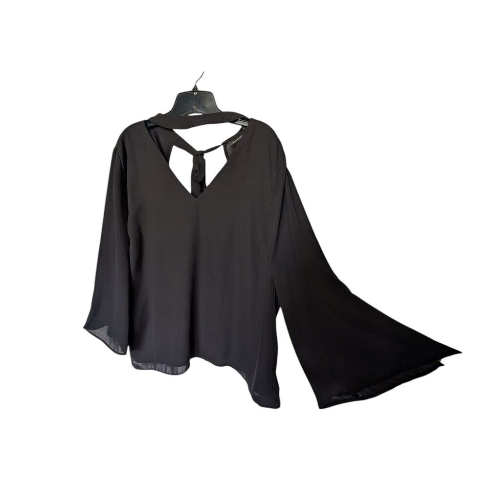 Gabrielle Union x New York & Co. Black Chiffon Tie Neck Blouse L Elegant Top
